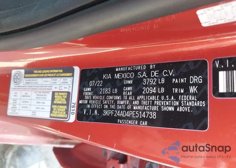 2023 Kia Forte Lxs from USA, damaged, VIN 3KPF24AD4PE514738